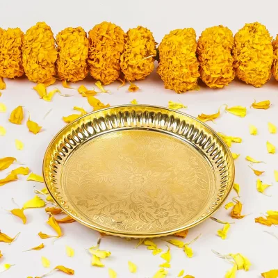 Klassic Decorative Handicraft Flower Embossed Design Brass Pooja Thali/Plate